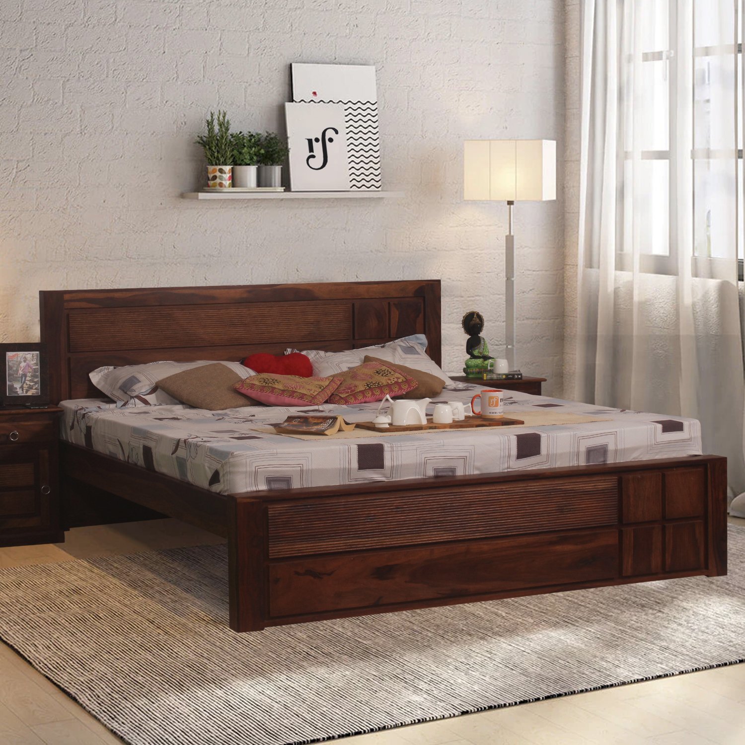 Thecsr NovaSleep King Without Storage Bed In Solid Sheesham Wood